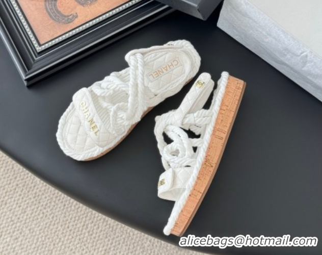 Good Quality Chanel Quilted Calfskin & Cord Sandals White 2025 CH061013