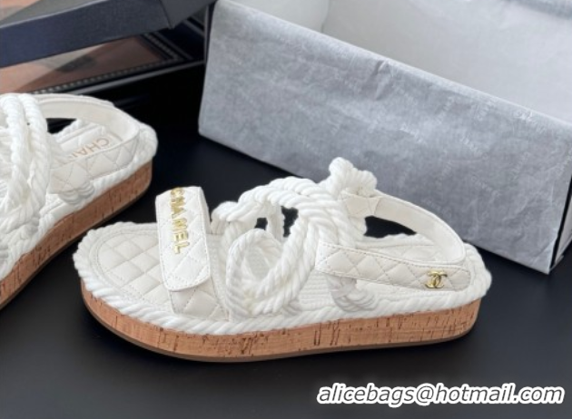 Good Quality Chanel Quilted Calfskin & Cord Sandals White 2025 CH061013