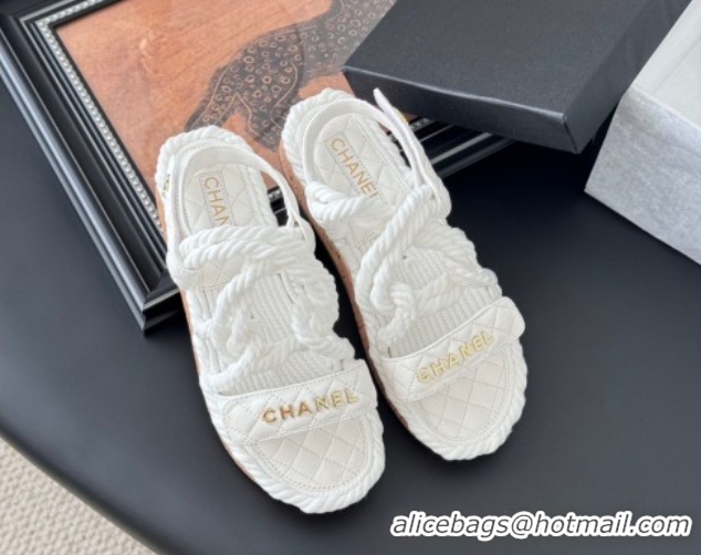 Good Quality Chanel Quilted Calfskin & Cord Sandals White 2025 CH061013