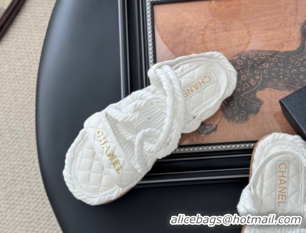 Good Quality Chanel Quilted Calfskin & Cord Sandals White 2025 CH061013