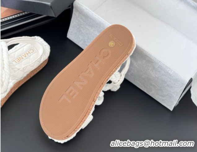 Good Quality Chanel Quilted Calfskin & Cord Sandals White 2025 CH061013