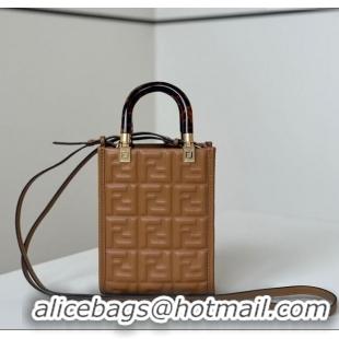 Good Taste Fendi Mini Sunshine Shopper Bag in FF Leather 8597S Brown 2025