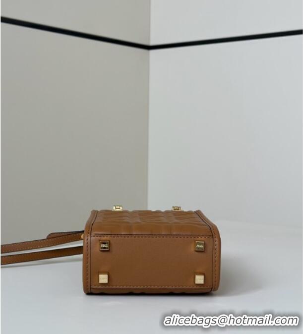 Good Taste Fendi Mini Sunshine Shopper Bag in FF Leather 8597S Brown 2025
