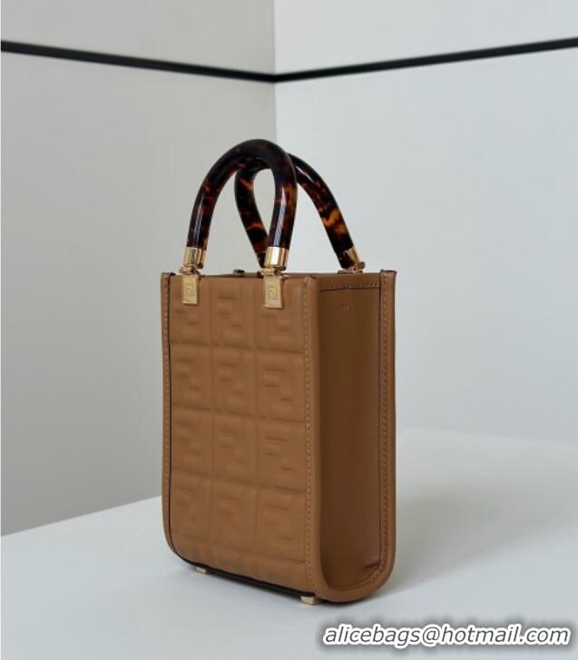 Good Taste Fendi Mini Sunshine Shopper Bag in FF Leather 8597S Brown 2025