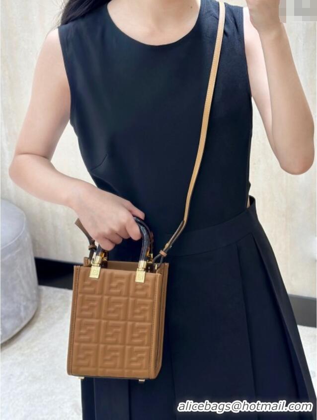 Good Taste Fendi Mini Sunshine Shopper Bag in FF Leather 8597S Brown 2025