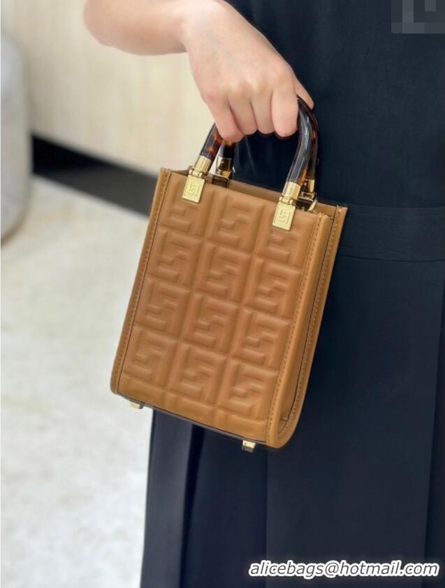 Good Taste Fendi Mini Sunshine Shopper Bag in FF Leather 8597S Brown 2025