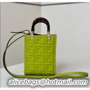 Top Grade Fendi Mini Sunshine Shopper Bag in FF Leather 8597S Green 2025