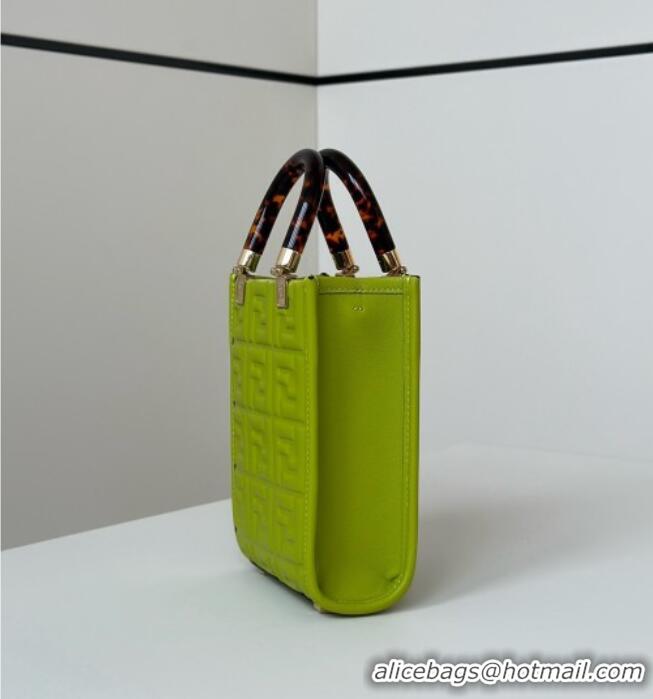 Top Grade Fendi Mini Sunshine Shopper Bag in FF Leather 8597S Green 2025