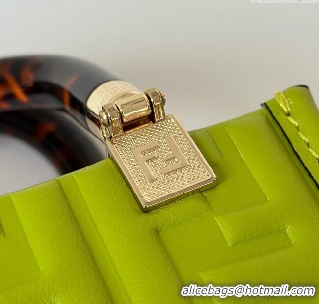 Top Grade Fendi Mini Sunshine Shopper Bag in FF Leather 8597S Green 2025