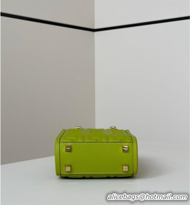 Top Grade Fendi Mini Sunshine Shopper Bag in FF Leather 8597S Green 2025