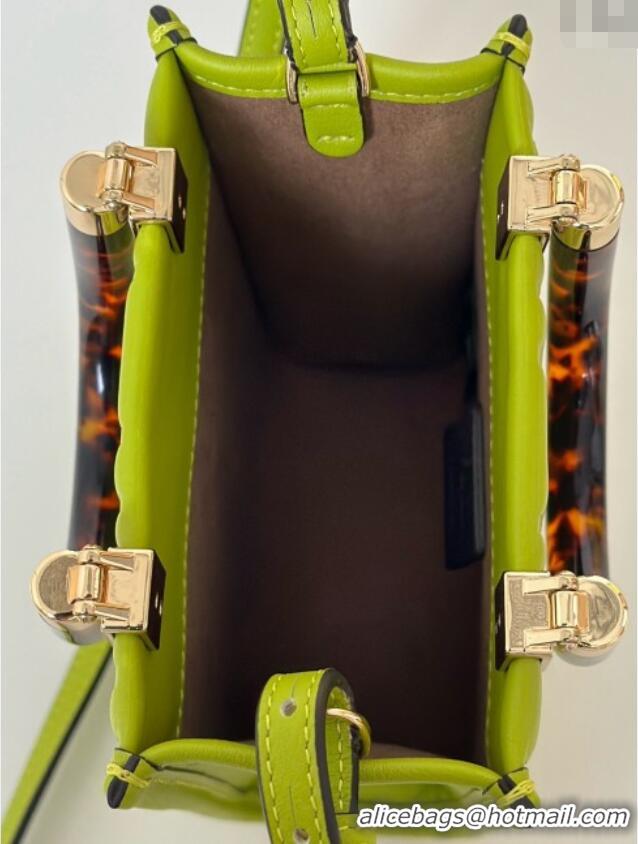 Top Grade Fendi Mini Sunshine Shopper Bag in FF Leather 8597S Green 2025