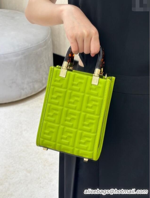 Top Grade Fendi Mini Sunshine Shopper Bag in FF Leather 8597S Green 2025