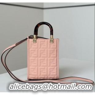 Good Quality Fendi Mini Sunshine Shopper Bag in FF Leather 8597S Light Pink 2025