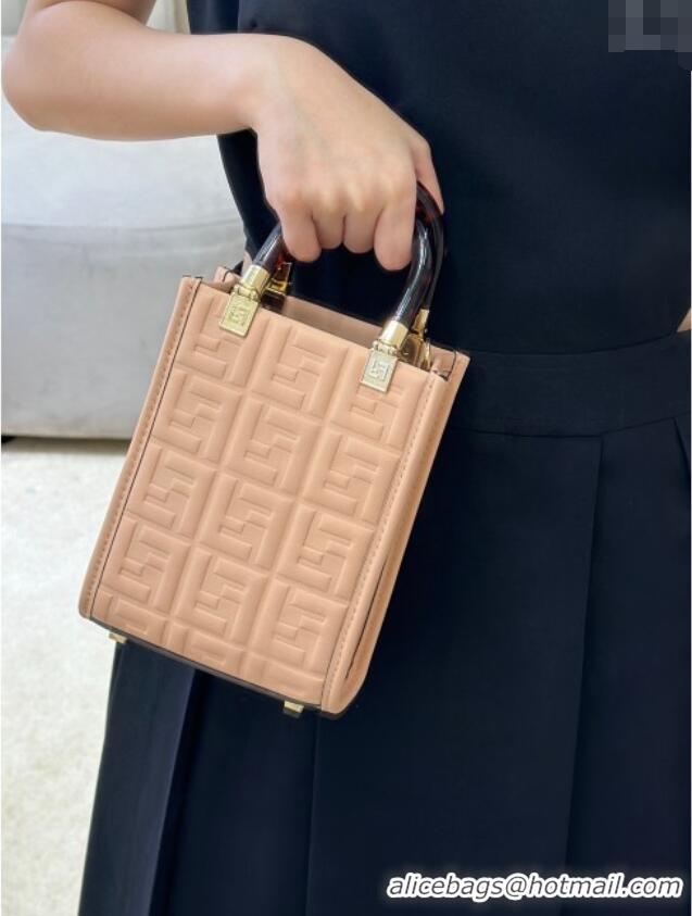 Good Quality Fendi Mini Sunshine Shopper Bag in FF Leather 8597S Light Pink 2025