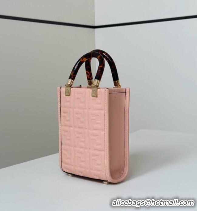 Good Quality Fendi Mini Sunshine Shopper Bag in FF Leather 8597S Light Pink 2025