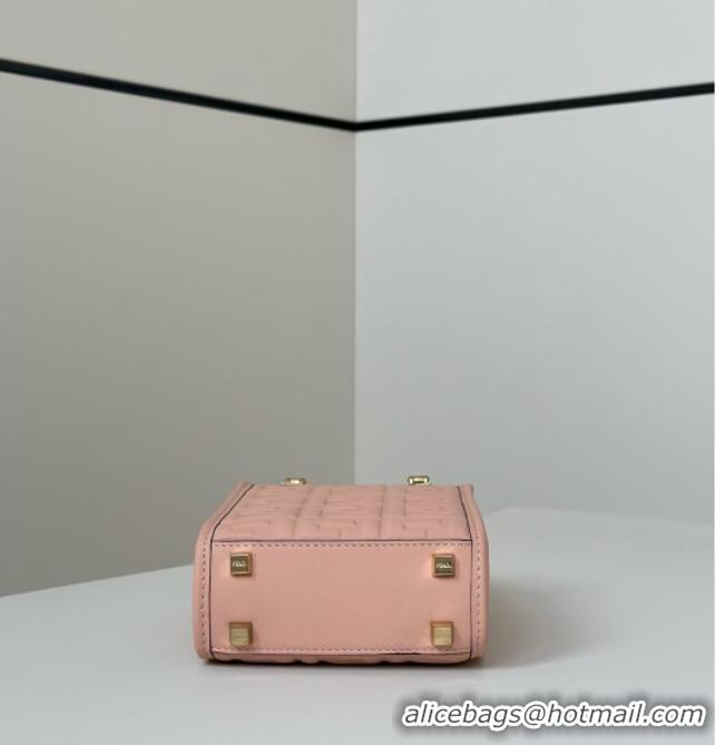 Good Quality Fendi Mini Sunshine Shopper Bag in FF Leather 8597S Light Pink 2025