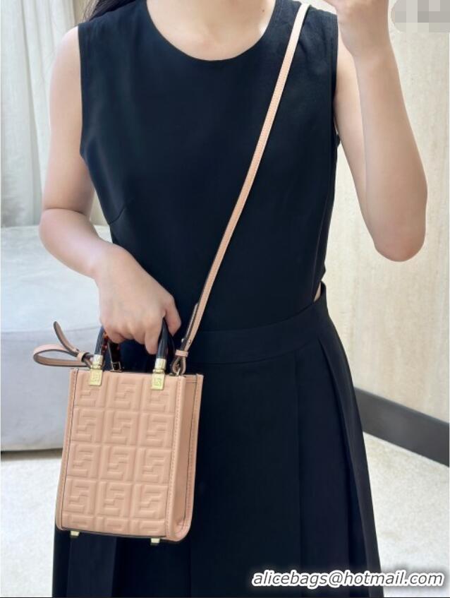 Good Quality Fendi Mini Sunshine Shopper Bag in FF Leather 8597S Light Pink 2025