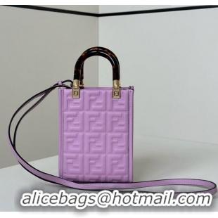 Good Looking Fendi Mini Sunshine Shopper Bag in FF Leather 8597S Purple 2025