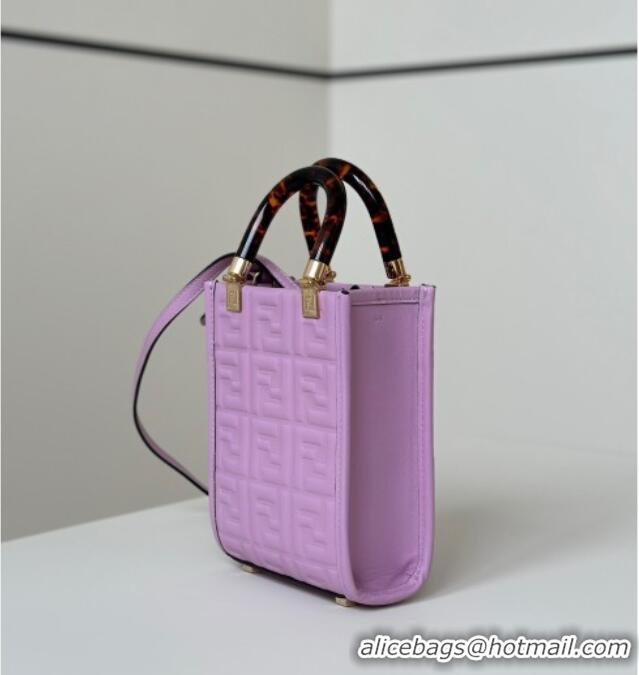 Good Looking Fendi Mini Sunshine Shopper Bag in FF Leather 8597S Purple 2025