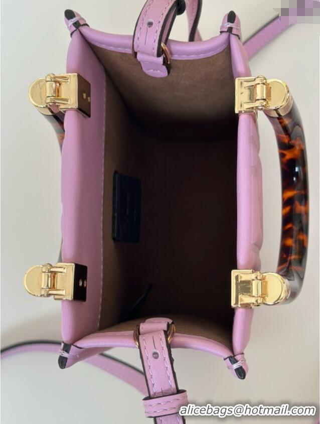 Good Looking Fendi Mini Sunshine Shopper Bag in FF Leather 8597S Purple 2025