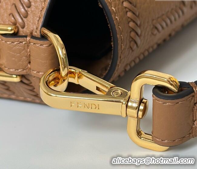 Top Grade Fendi Baguette Medium Bag Cappuccino-colored leather bag with FF interlacing 8680 Brown 2025
