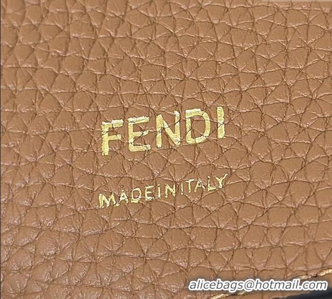 Top Grade Fendi Baguette Medium Bag Cappuccino-colored leather bag with FF interlacing 8680 Brown 2025