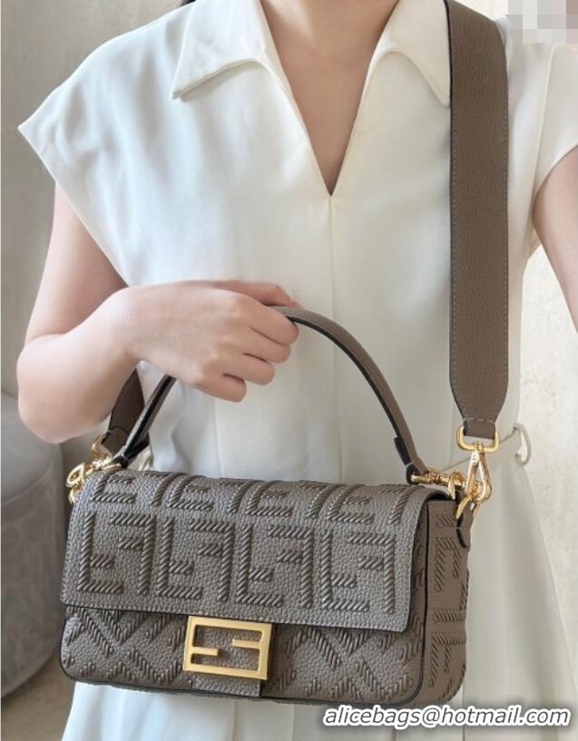Well Crafted Fendi Baguette Medium Bag Cappuccino-colored leather bag with FF interlacing 8680 Grey 2025