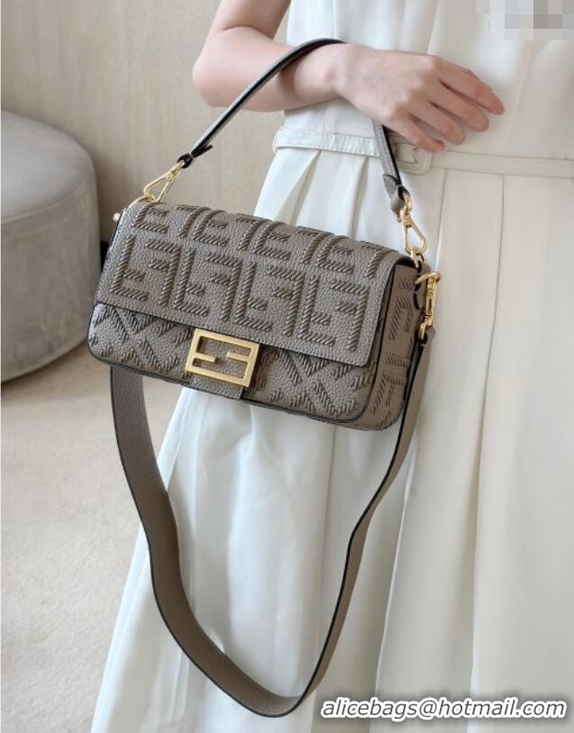 Well Crafted Fendi Baguette Medium Bag Cappuccino-colored leather bag with FF interlacing 8680 Grey 2025