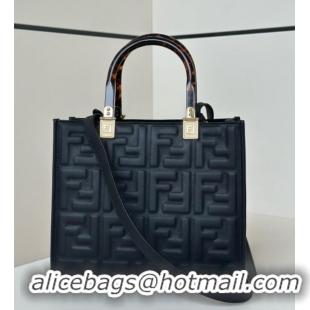 Famous Brand Fendi Sunshine Small Tote Bag in FF Leather 8618 Black 2025