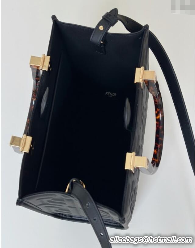 Famous Brand Fendi Sunshine Small Tote Bag in FF Leather 8618 Black 2025