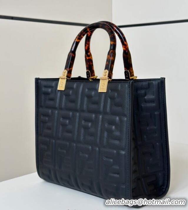 Famous Brand Fendi Sunshine Small Tote Bag in FF Leather 8618 Black 2025