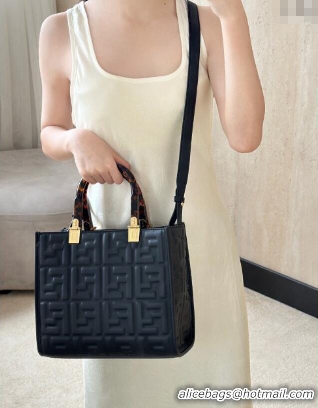 Famous Brand Fendi Sunshine Small Tote Bag in FF Leather 8618 Black 2025