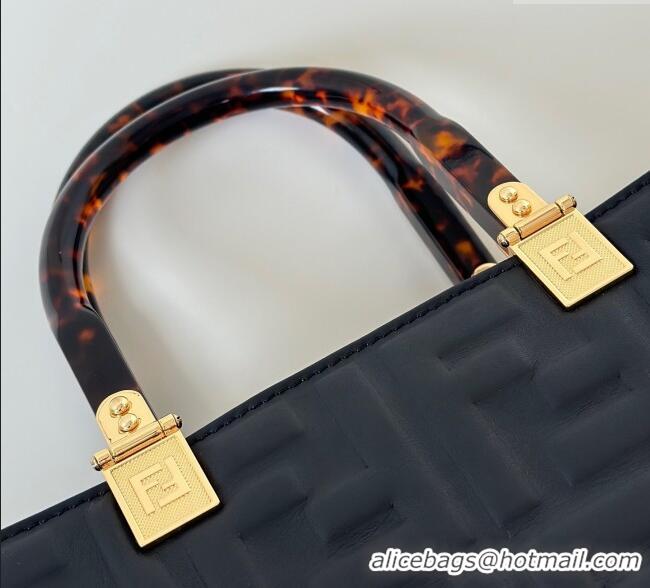 Famous Brand Fendi Sunshine Small Tote Bag in FF Leather 8618 Black 2025