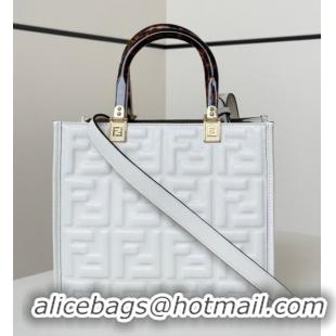 Shop Discount Fendi Sunshine Small Tote Bag in FF Leather 8618 White 2025