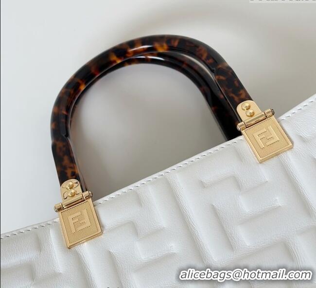 Shop Discount Fendi Sunshine Small Tote Bag in FF Leather 8618 White 2025