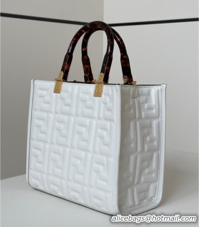 Shop Discount Fendi Sunshine Small Tote Bag in FF Leather 8618 White 2025