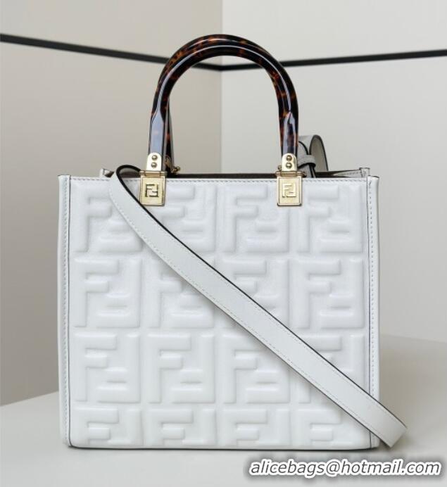 Shop Discount Fendi Sunshine Small Tote Bag in FF Leather 8618 White 2025