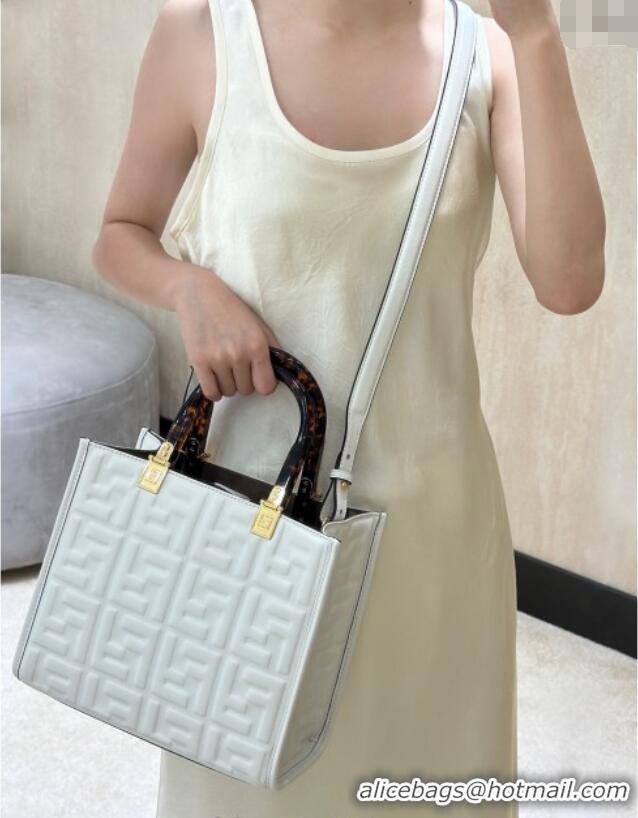 Shop Discount Fendi Sunshine Small Tote Bag in FF Leather 8618 White 2025