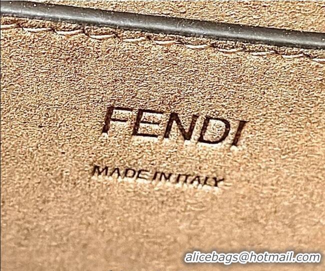 Top Design Fendi Sunshine Small Tote Bag in FF Leather 8618 Brown 2025