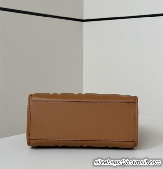 Top Design Fendi Sunshine Small Tote Bag in FF Leather 8618 Brown 2025