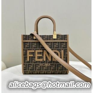 Luxurious Fendi Sunshine Small Tote Bag in FF jacquard fabric 8618 Beige 2025
