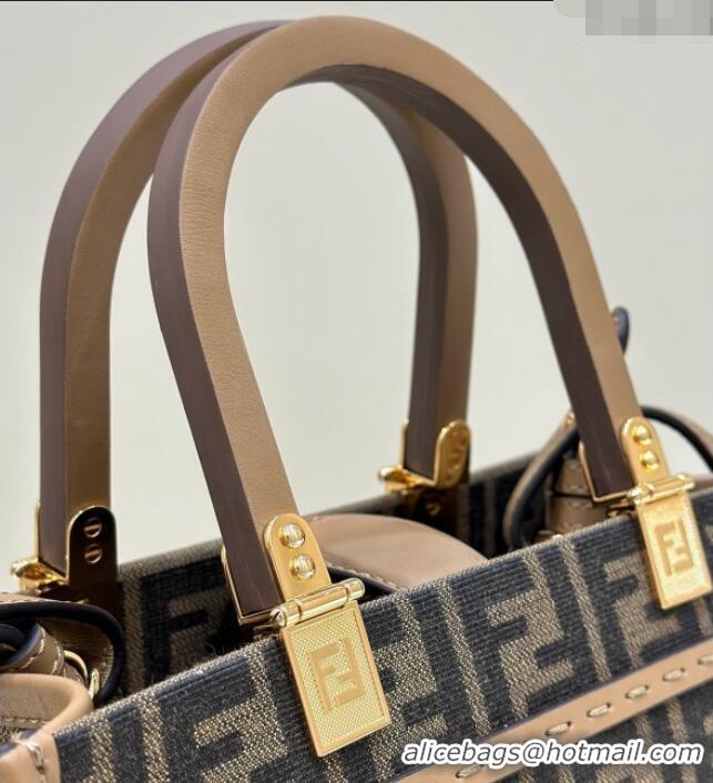 Luxurious Fendi Sunshine Small Tote Bag in FF jacquard fabric 8618 Beige 2025