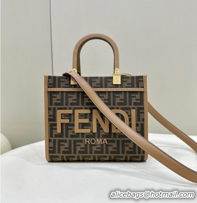 Luxurious Fendi Sunshine Small Tote Bag in FF jacquard fabric 8618 Beige 2025