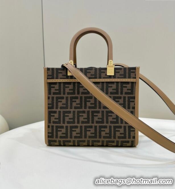 Luxurious Fendi Sunshine Small Tote Bag in FF jacquard fabric 8618 Beige 2025