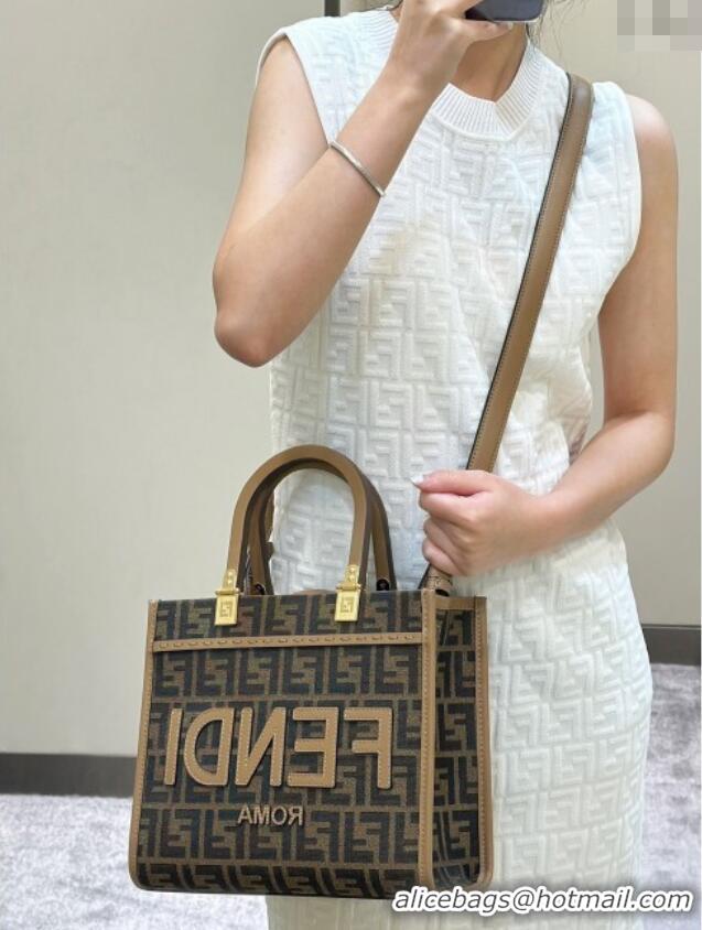 Luxurious Fendi Sunshine Small Tote Bag in FF jacquard fabric 8618 Beige 2025
