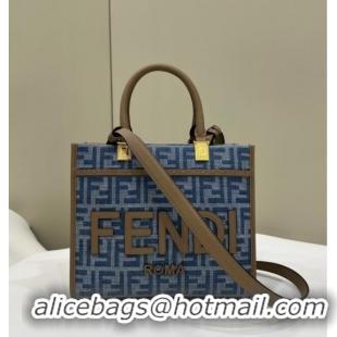 Top Grade Fendi Sunshine Small Tote Bag in FF 8618 Blue Denim 2025