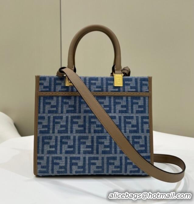 Top Grade Fendi Sunshine Small Tote Bag in FF 8618 Blue Denim 2025