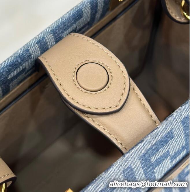 Top Grade Fendi Sunshine Small Tote Bag in FF 8618 Blue Denim 2025