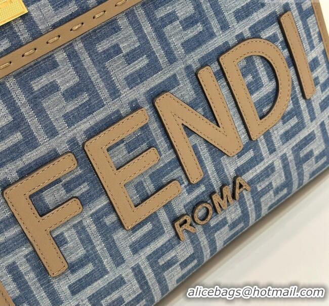 Top Grade Fendi Sunshine Small Tote Bag in FF 8618 Blue Denim 2025