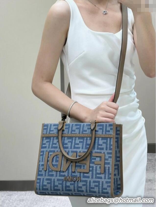Top Grade Fendi Sunshine Small Tote Bag in FF 8618 Blue Denim 2025